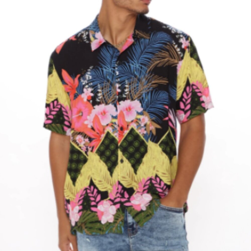 Austin Short Sleeve Men's Woven Top - Multi Color Tropical Floral Print -  NWT